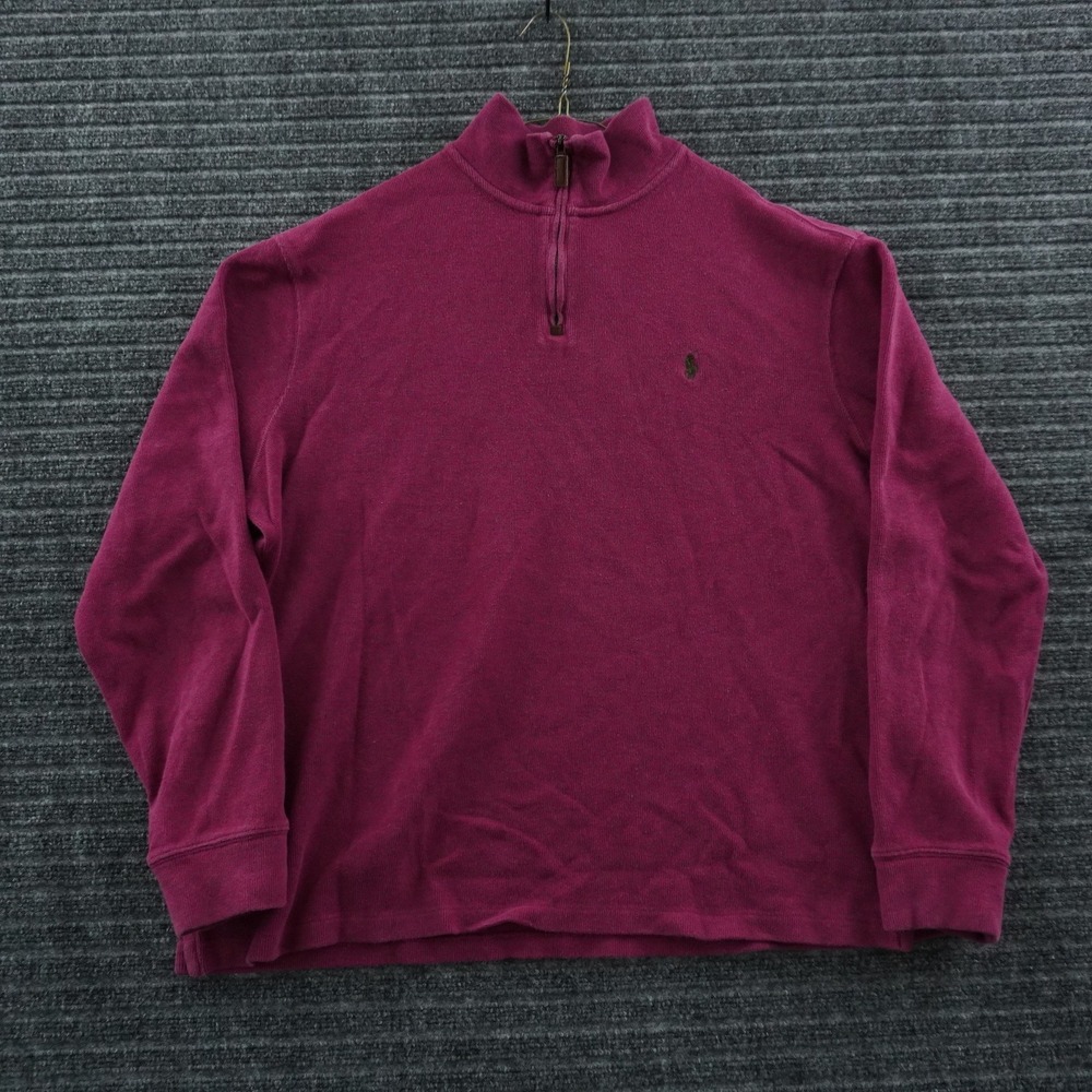 Polo Ralph Lauren Quarter Zip Pullover Mens XL Red Long Sleeve Ribbed Mock Neck